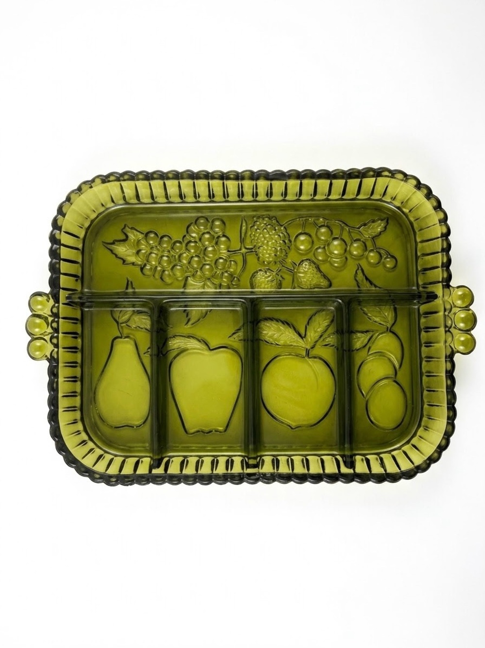 Vintage Indiana Glass Company 5-part Divided Relish Tray Avocado Green EUC